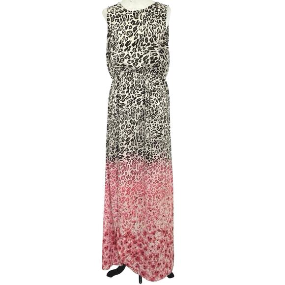 H&M Women Animal Print Sleeveless Colorblock Maxi Dress Brow Vacation Size 10 - Picture 1 of 9